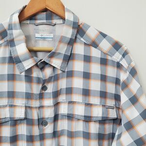 Columbia Omni Shade Short Sleeve Gray Plaid Button Down Shirt XL